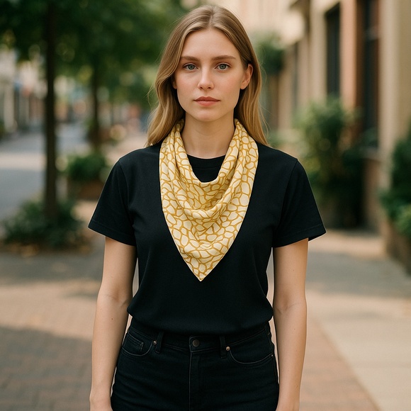 NWT SILKLETTE Golden Flowers 100% Fine Silk Kerchief Scarf GOLD + WHITE - Picture 5 of 8